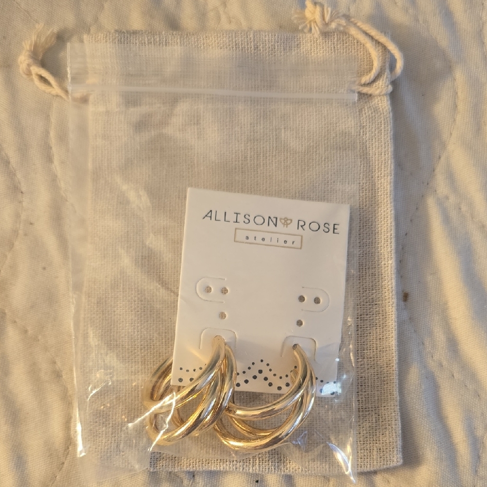 Allison Rose Chunky  Gold Triple Hoop Earrings 14K Gold Plated New